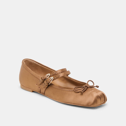 Gibsen Mid Brown Satin Ballet Flats | Dolce Vita