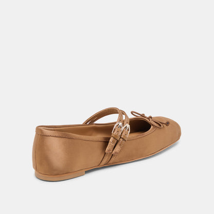 Gibsen Mid Brown Satin Ballet Flats | Dolce Vita