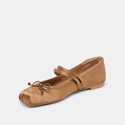 Gibsen Mid Brown Satin Ballet Flats | Dolce Vita