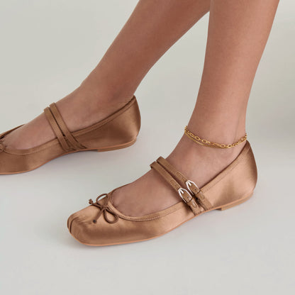 Gibsen Mid Brown Satin Ballet Flats | Dolce Vita