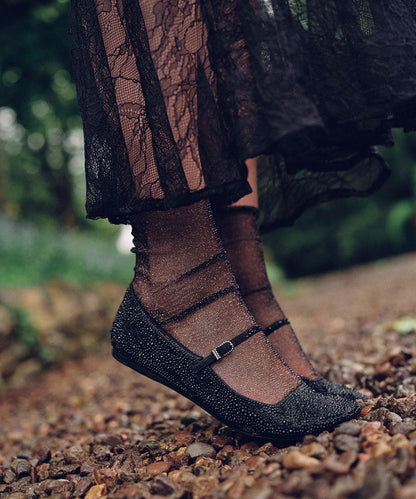REYES CRYSTAL BALLET FLATS BLACK METALLIC CRYSTAL | Dolce Vita