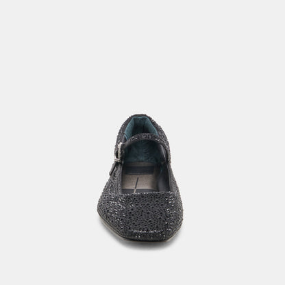 REYES CRYSTAL BALLET FLATS BLACK METALLIC CRYSTAL | Dolce Vita