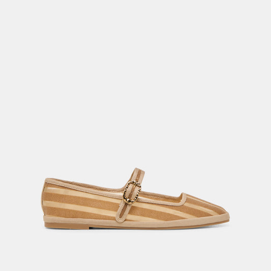 TAMEKA BALLET FLATS TAN STRIPE MESH | Dolce Vita