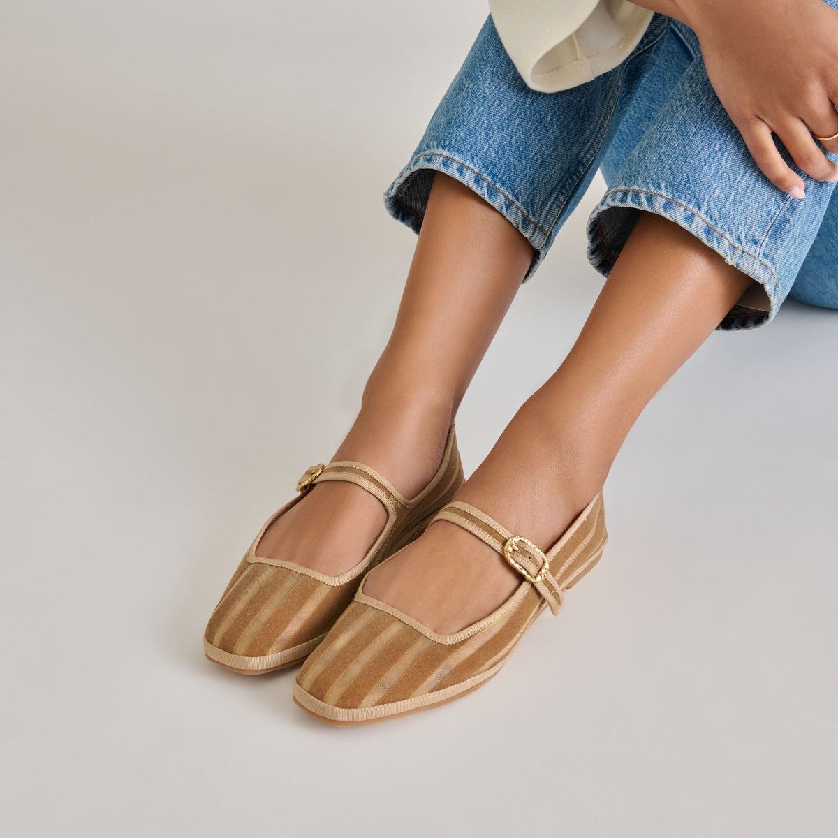 TAMEKA BALLET FLATS TAN STRIPE MESH | Dolce Vita
