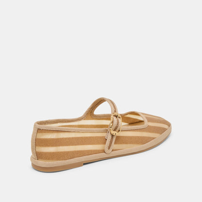 TAMEKA BALLET FLATS TAN STRIPE MESH | Dolce Vita
