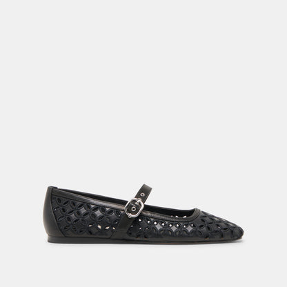 RODNI EYELET PERF BALLET FLATS BLACK LEATHER | Dolce Vita