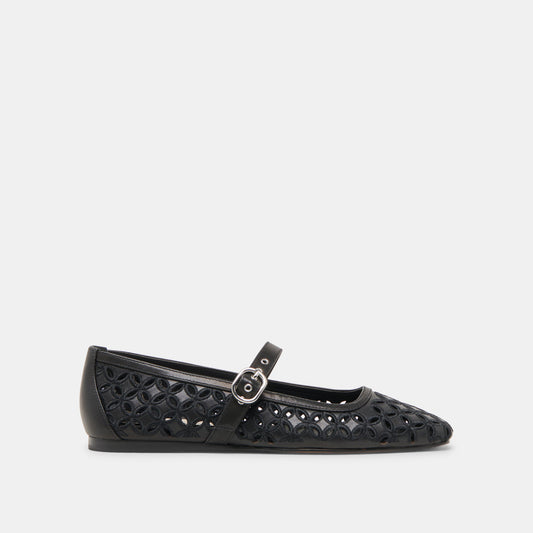RODNI EYELET PERF BALLET FLATS BLACK LEATHER | Dolce Vita