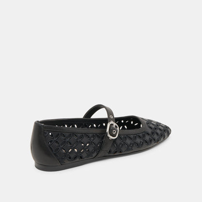 RODNI EYELET PERF BALLET FLATS BLACK LEATHER | Dolce Vita