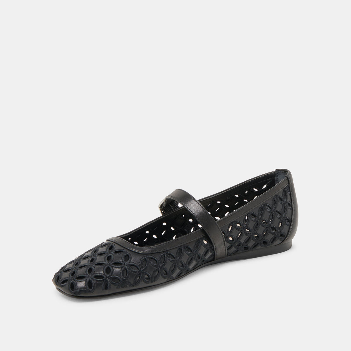 RODNI EYELET PERF BALLET FLATS BLACK LEATHER | Dolce Vita