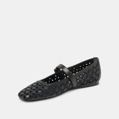 RODNI EYELET PERF BALLET FLATS BLACK LEATHER | Dolce Vita