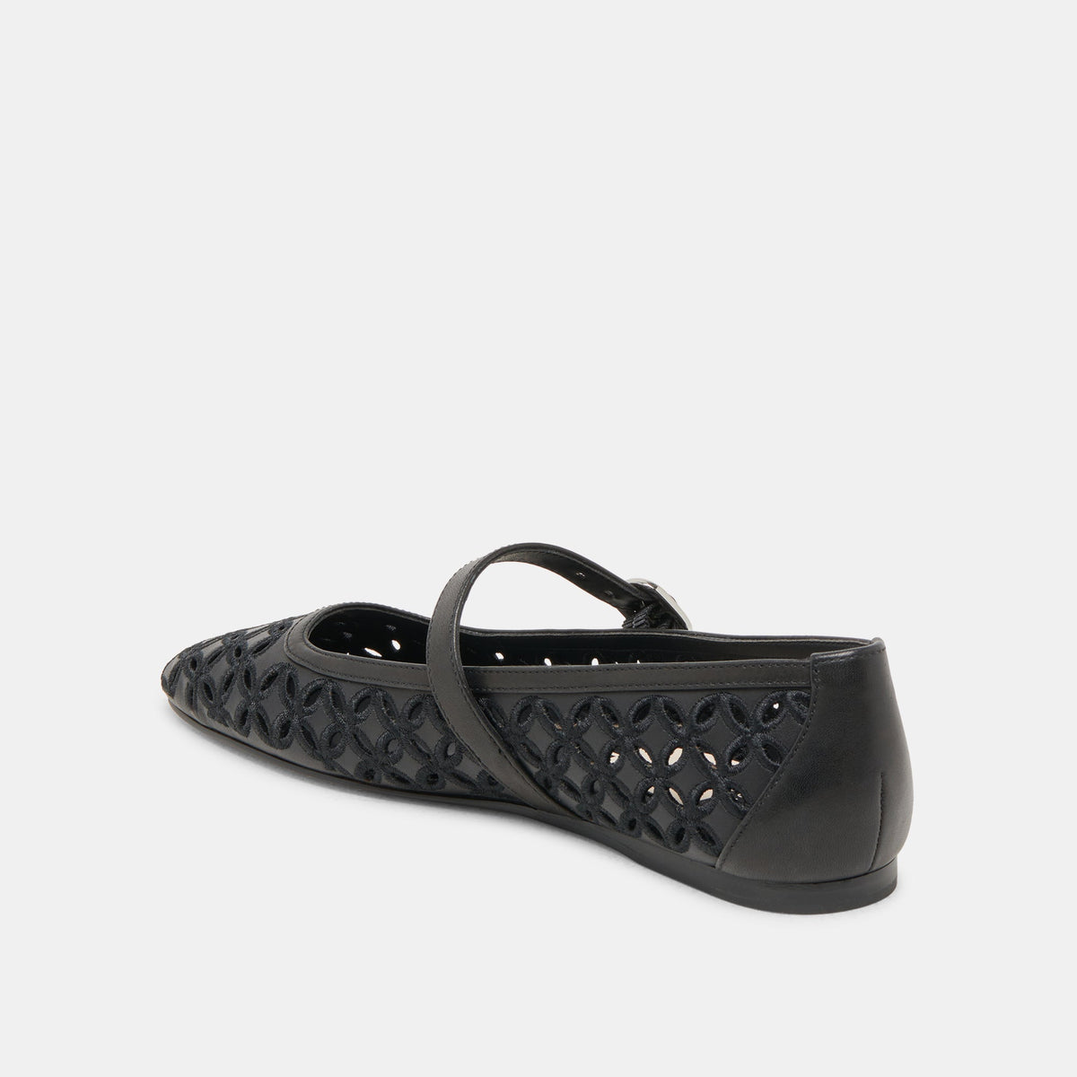 RODNI EYELET PERF BALLET FLATS BLACK LEATHER | Dolce Vita