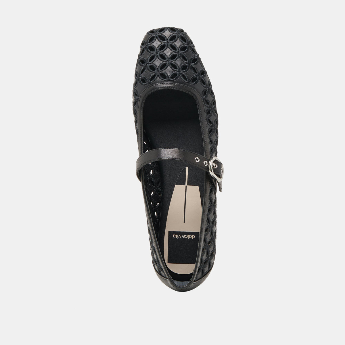 RODNI EYELET PERF BALLET FLATS BLACK LEATHER | Dolce Vita