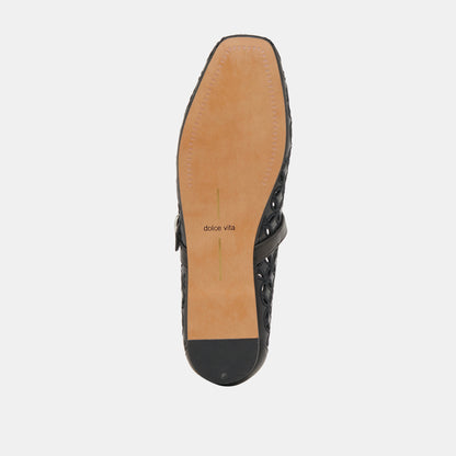 RODNI EYELET PERF BALLET FLATS BLACK LEATHER | Dolce Vita