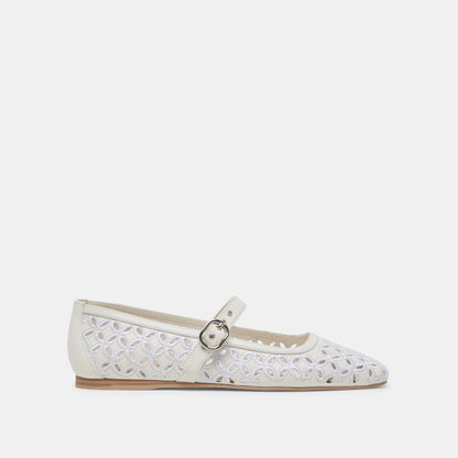 RODNI EYELET PERF BALLET FLATS TRUE WHITE LEATHER | Dolce Vita