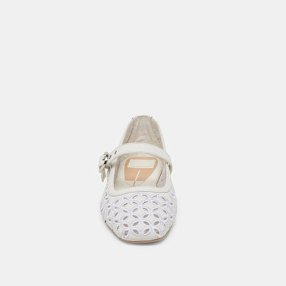 RODNI EYELET PERF BALLET FLATS TRUE WHITE LEATHER | Dolce Vita
