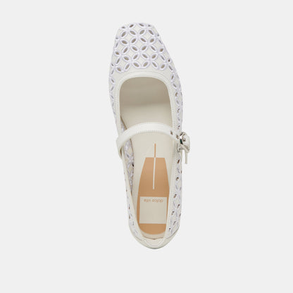 RODNI EYELET PERF BALLET FLATS TRUE WHITE LEATHER | Dolce Vita
