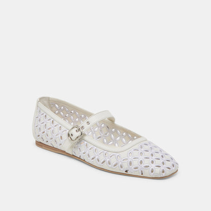RODNI EYELET PERF BALLET FLATS TRUE WHITE LEATHER | Dolce Vita