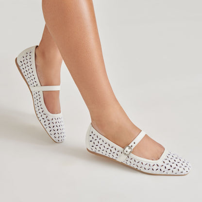 RODNI EYELET PERF BALLET FLATS TRUE WHITE LEATHER | Dolce Vita