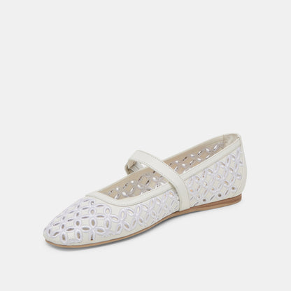 RODNI EYELET PERF BALLET FLATS TRUE WHITE LEATHER | Dolce Vita