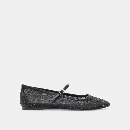 REYES CRYSTAL BALLET FLATS BLACK MESH | Dolce Vita