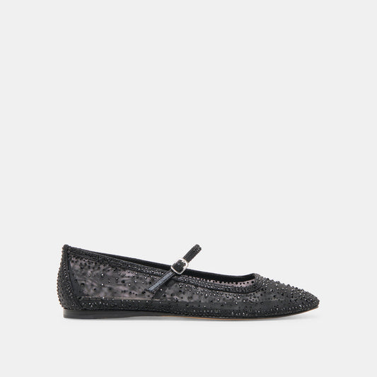 REYES CRYSTAL BALLET FLATS BLACK MESH | Dolce Vita