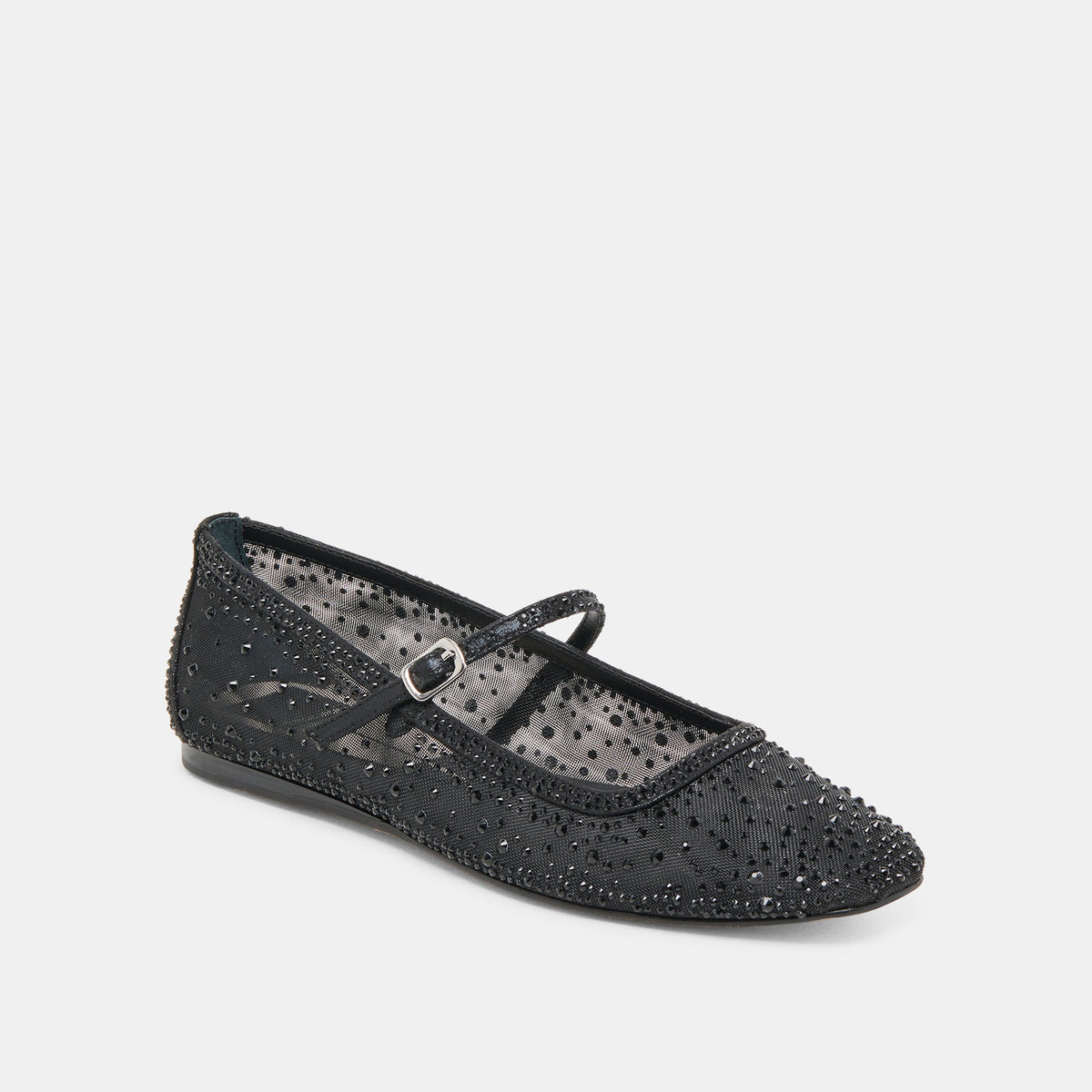 REYES CRYSTAL BALLET FLATS BLACK MESH | Dolce Vita