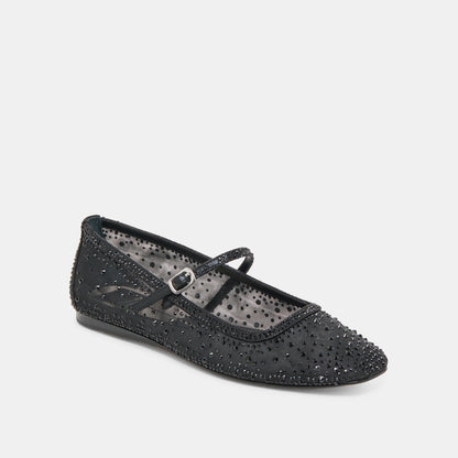 REYES CRYSTAL BALLET FLATS BLACK MESH | Dolce Vita