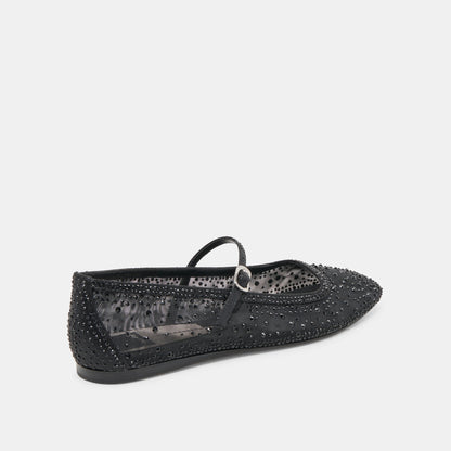 REYES CRYSTAL BALLET FLATS BLACK MESH | Dolce Vita