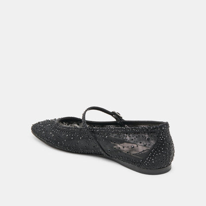 REYES CRYSTAL BALLET FLATS BLACK MESH | Dolce Vita