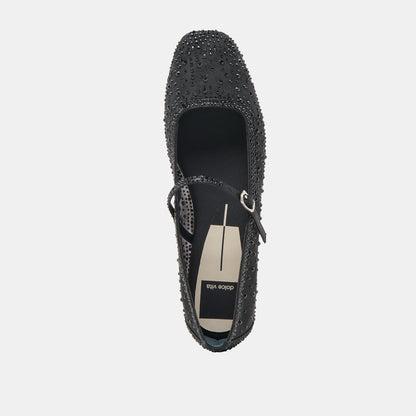 REYES CRYSTAL BALLET FLATS BLACK MESH | Dolce Vita