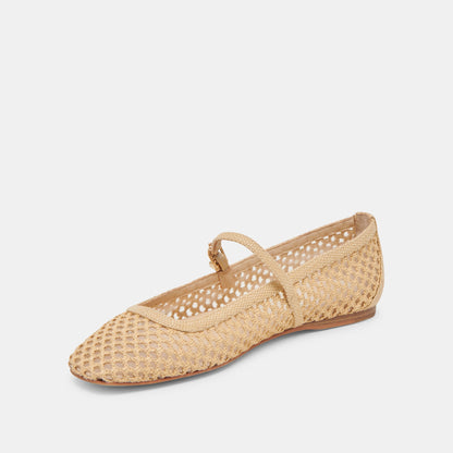 REYES WIDE BALLET FLATS LT NATURAL WOVEN RAFFIA | Dolce Vita