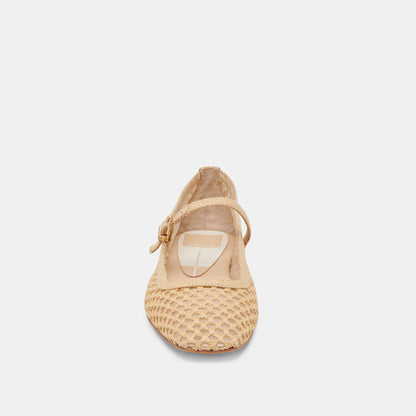 REYES WIDE BALLET FLATS LT NATURAL WOVEN RAFFIA | Dolce Vita