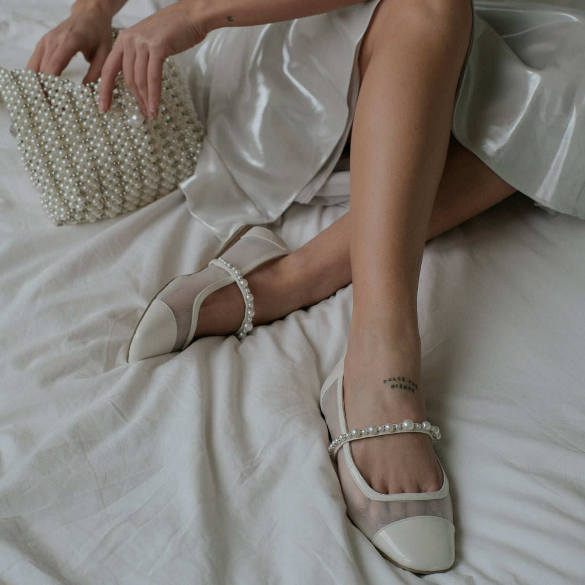 ROLLIN PEARL BALLET FLATS WHITE MESH | Dolce Vita