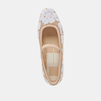 RHODIE BALLET FLATS NATURAL MULTI FLORAL SEQUIN | Dolce Vita
