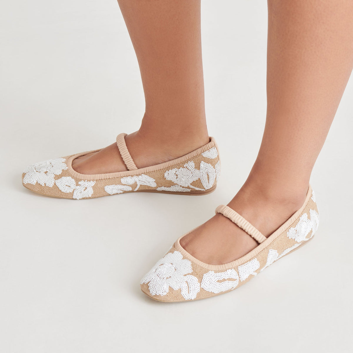 RHODIE BALLET FLATS NATURAL MULTI FLORAL SEQUIN | Dolce Vita