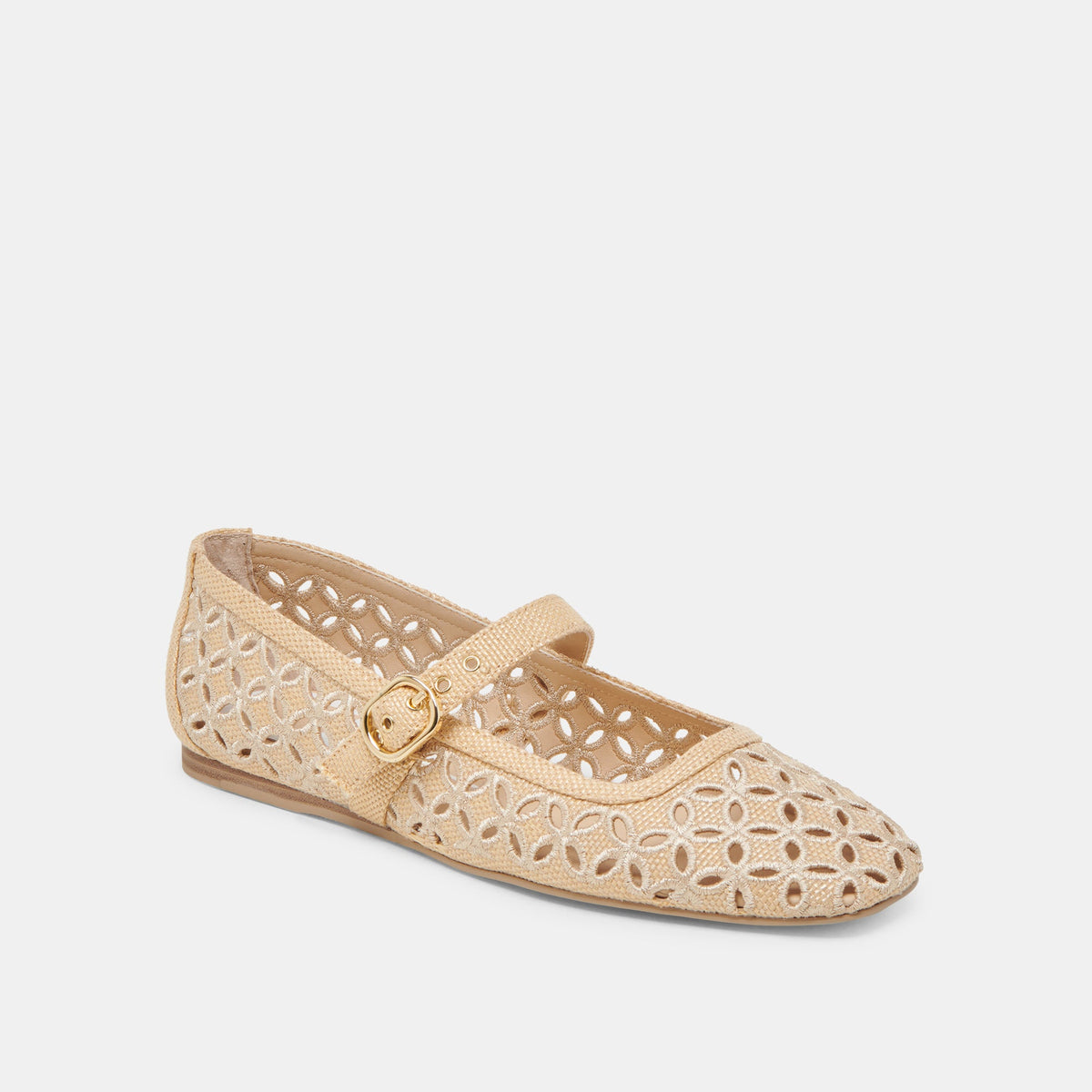 RODNI EYELET PERF BALLET FLATS LT NATURAL WOVEN RAFFIA | Dolce Vita