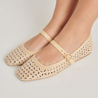 RODNI EYELET PERF BALLET FLATS LT NATURAL WOVEN RAFFIA | Dolce Vita