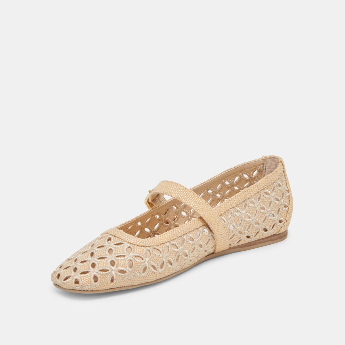RODNI EYELET PERF BALLET FLATS LT NATURAL WOVEN RAFFIA | Dolce Vita