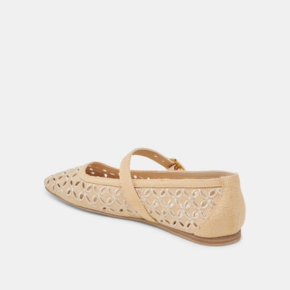 RODNI EYELET PERF BALLET FLATS LT NATURAL WOVEN RAFFIA | Dolce Vita