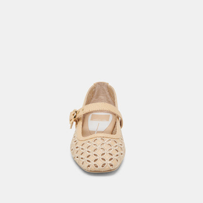 RODNI EYELET PERF BALLET FLATS LT NATURAL WOVEN RAFFIA | Dolce Vita