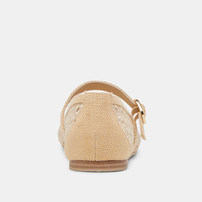 RODNI EYELET PERF BALLET FLATS LT NATURAL WOVEN RAFFIA | Dolce Vita