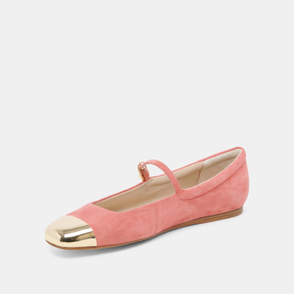 REYES TOE CAP BALLET FLATS CORAL SUEDE | Dolce Vita