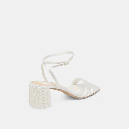 YSABEL PEARL HEELS TRUE WHITE SATIN | Dolce Vita
