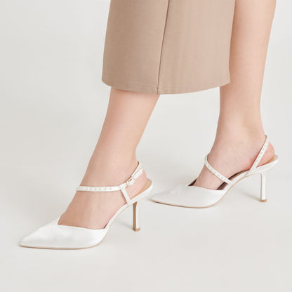 KAMRA PEARL HEELS TRUE WHITE SATIN | Dolce Vita