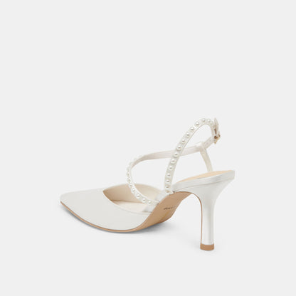 KAMRA PEARL HEELS TRUE WHITE SATIN | Dolce Vita