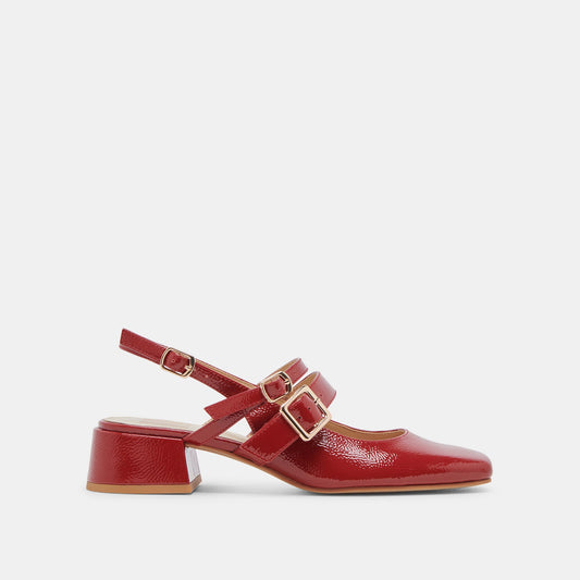 PATZY HEELS CRIMSON CRINKLE PATENT LEATHER | Dolce Vita