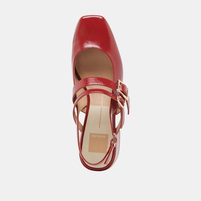 PATZY HEELS CRIMSON CRINKLE PATENT LEATHER | Dolce Vita