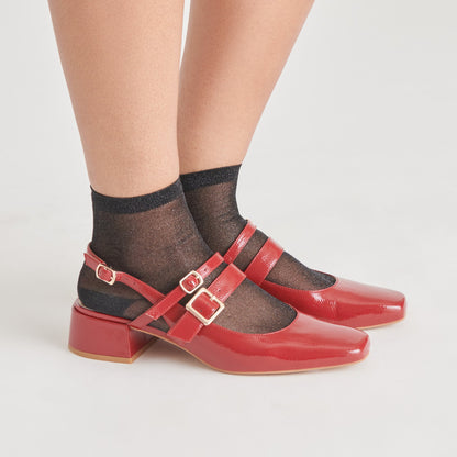 PATZY HEELS CRIMSON CRINKLE PATENT LEATHER | Dolce Vita