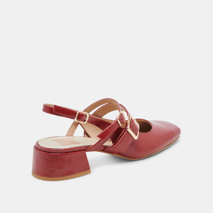 PATZY HEELS CRIMSON CRINKLE PATENT LEATHER | Dolce Vita