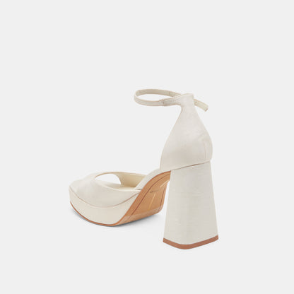 PANDRO WIDE HEELS WHITE SATIN | Dolce Vita